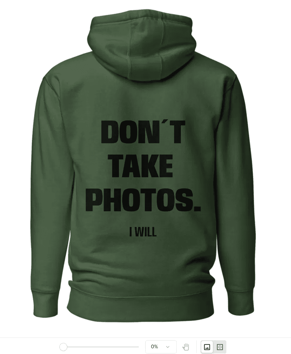 Back of the forest green STREET hoodie with black statement print